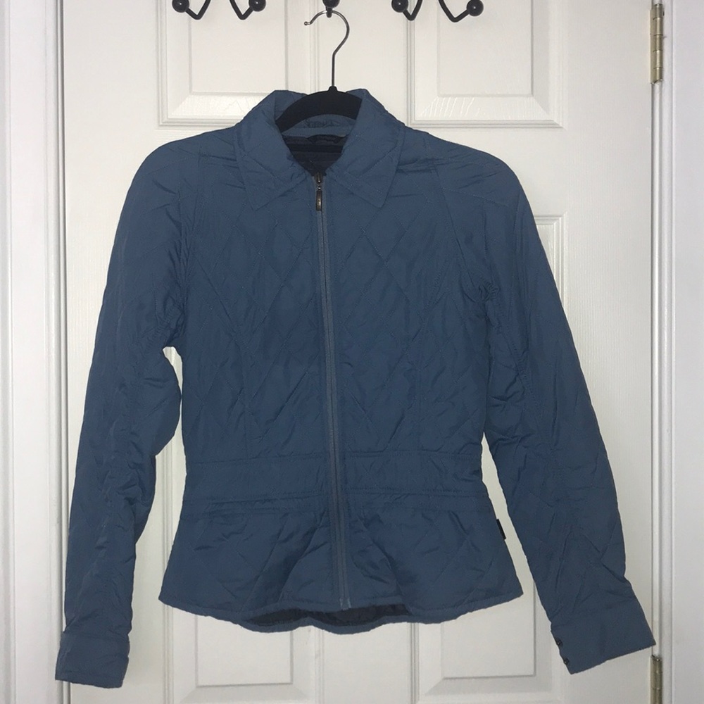 soft blue Barbour flyweight quilted coat